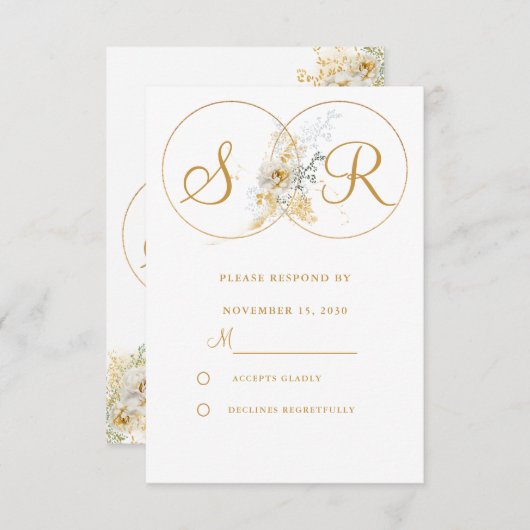 Elegant Gold Monogram Wedding RSVP (Voorkant / Achterkant)