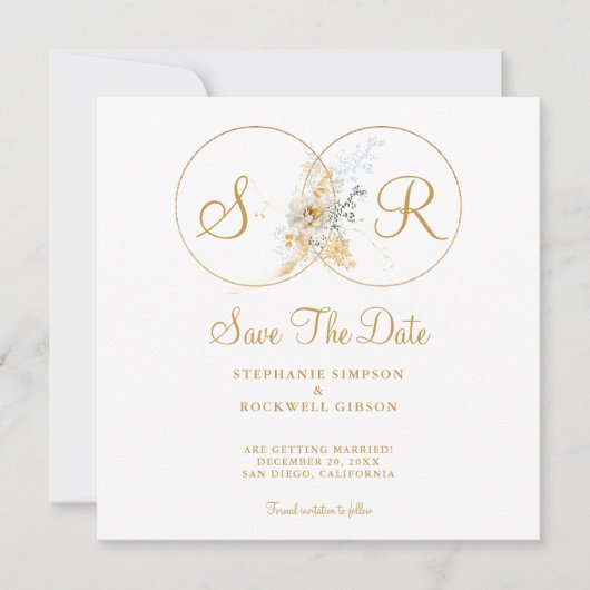 Elegant Gold Monogram Wedding Save the Date (Voorkant)