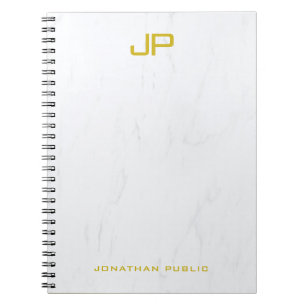 Elegant Gold Monogrammed Marble Modern Sjabloon Notitieboek