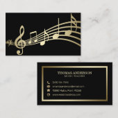 Elégant Gold Music Notes sur Black| Carte de visit (Devant / Derrière)