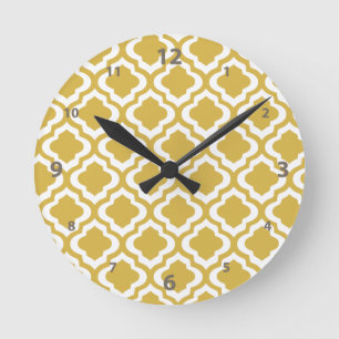 Elegant Gold Mustard Moroccan Quatrefoil Clover Ronde Klok