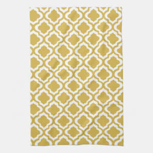 Elegant Gold Mustard Moroccan Quatrefoil Clover Theedoek