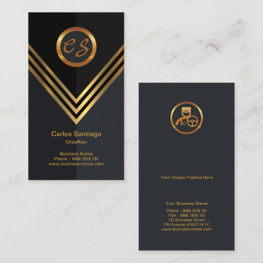 Elegant Gold Name Initialen Monogram Chauffeur Visitekaartje (Voorkant / Achterkant)