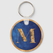 Elegant Gold & Navy Blue, gepersonaliseerd monogra Sleutelhanger (Voorkant)