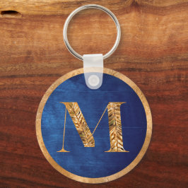 Elegant Gold & Navy Blue, gepersonaliseerd monogra Sleutelhanger