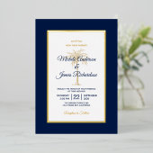 Elegant Gold Navy Blue Palm Tree Beach Weddenschap Folie Uitnodiging (Staand Voorkant)