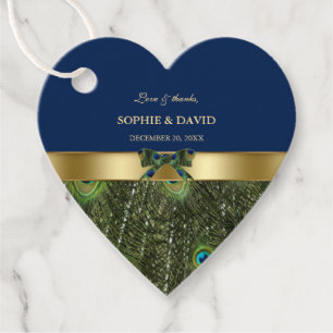 Elegant Gold Navy Blue Peacock Feathers Wedding Bedankjes Labels