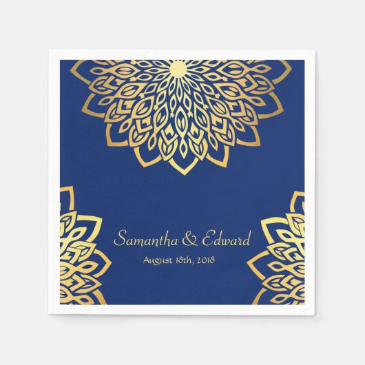 Elegant Gold Navy Blue Wedding Servet (Voorkant)