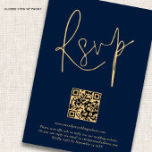Elegant Gold Navy Script QR Code Wedding RSVP Kaar