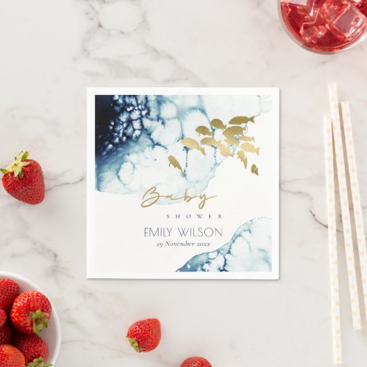 ELEGANT GOLD NAVY UNDERWATER FISCH BABY SHOWER SERVET (Insitu)