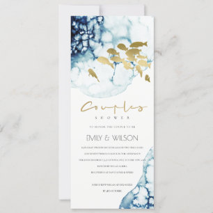 ELEGANT GOLD NAVY UNDERWATER FISH COUPLY SHOWER KAART
