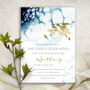 ELEGANT GOLD NAVY UNDERWATER FISH WEDDING INVITE BEDANKKAART
