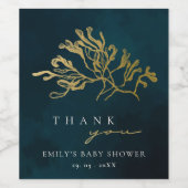 ELEGANT GOLD NAVY UNDERWATER SEAWEEED BABY SHOWER WIJN ETIKET (Enkel label)