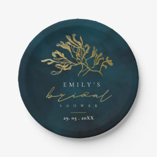 ELEGANT GOLD NAVY UNDERWATER SEAWEEED VRIJGEZELLEN PAPIEREN BORDJE
