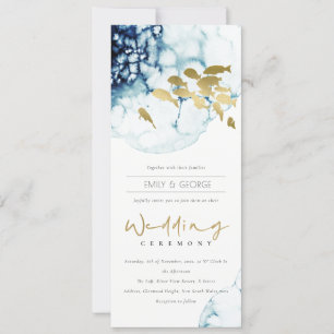 ELEGANT GOLD NAVY UNDERWATER ZEE VIS WEDING KAART