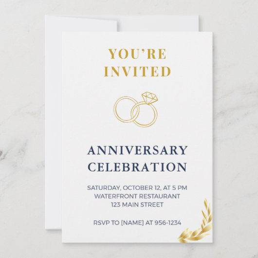 Elegant Gold & Navy Wedding Anniversary Invitation (Devant)