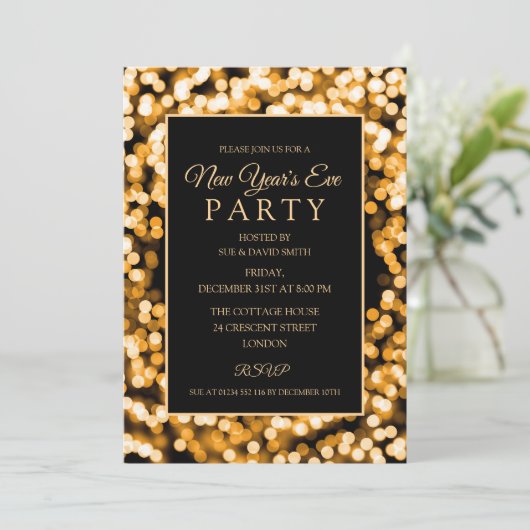 Elegant Gold New Year's Eve String Lights Kaart (Staand voorkant)