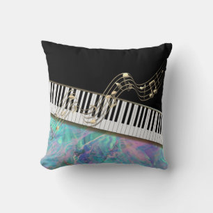 Elegant Gold Notes, Piano Key, Opal Iridescent Kussen