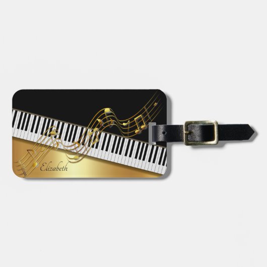 Elegant Gold Notes, Piano Keys - Speciaal Bagagelabel (Voorkant horizontaal)
