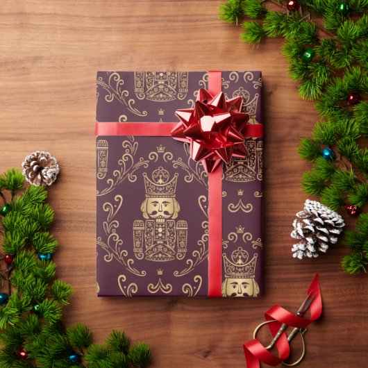 Elegant Gold Nutcracker Christmas Damask Cadeaupapier (Feestdagen Geschenken)