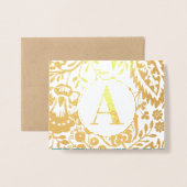 Elegant Gold of Silver Blauwgroen Floral Monogram Folie Kaarten (Voorkant met envelop)