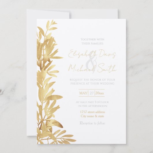 Elegant Gold Olive branch White Pattern Kaart (Voorkant)