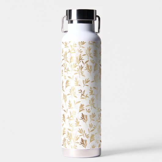 Elegant Gold Olive branch White Pattern Waterfles (Voorkant)