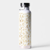 Elegant Gold Olive branch White Pattern Waterfles (Rechts)