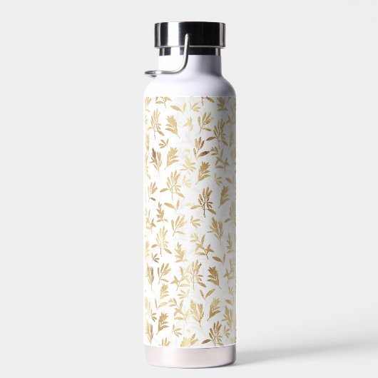 Elegant Gold Olive branch White Pattern Waterfles (Rechts)