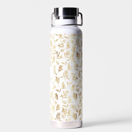 Elegant Gold Olive branch White Pattern Waterfles (Achterkant)