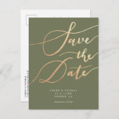 Elegant Gold Olive Green Script Save the Date Aankondigingskaart (Voorkant / Achterkant)