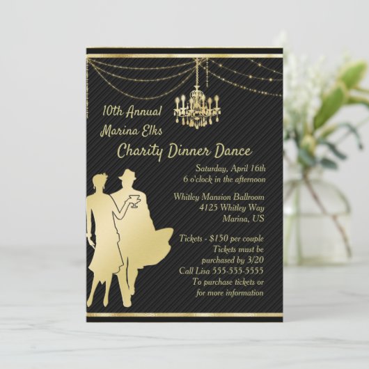 Elegant Gold op Black Cocktail Party-uitnodiging Kaart (Staand voorkant)