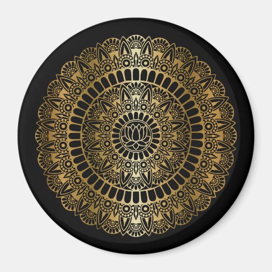 Elegant Gold op Black Lotus Henna Mandala Magneet (Voorkant)