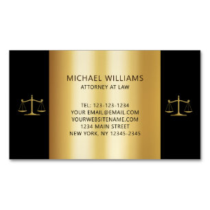 Elegant Gold op Black Scales of Justice Lawyer Magnetisch Visitekaartje