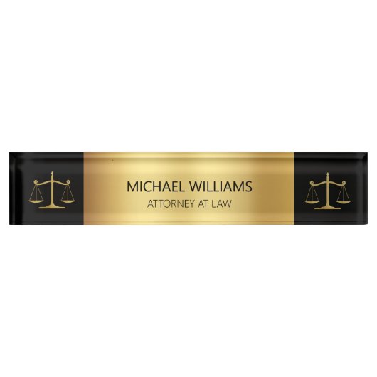 Elegant Gold op Black Scales of Justice Lawyer Naambordje (Voorkant)