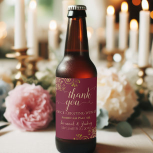Elegant Gold op Bourgogne bruiloft Hartelijk dank Bier Etiket