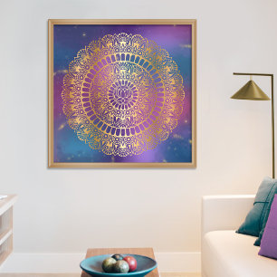 Elegant Gold op Bright Nebula Lotus Henna Mandala Poster