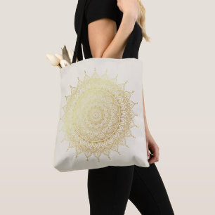 Elegant Gold op Cream Floral Henna Mandala Draagtas