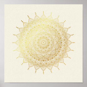 Elegant Gold op Cream Floral Henna Mandala Poster