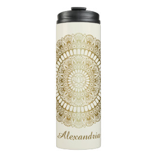 Elegant Gold op Cream Lotus Henna Mandala Thermosbeker