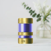 Elegant Gold Optic Blue Fluids 3D Monogram Visitekaartje (Staand voorkant)