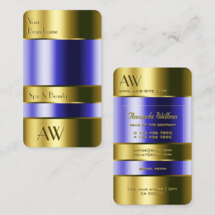 Elegant Gold Optic Blue Fluids 3D Monogram Visitekaartje