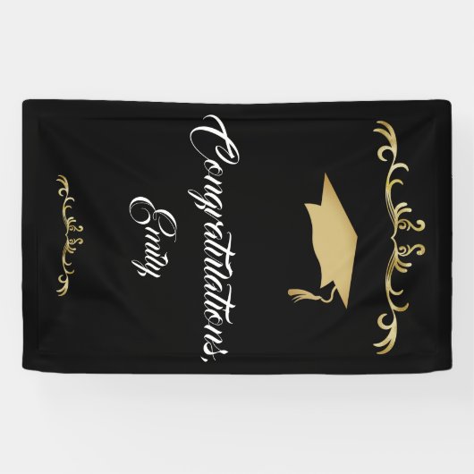 Elegant Gold Ornament Gefeliciteerd Afstuderen Spandoek (Horizontaal)