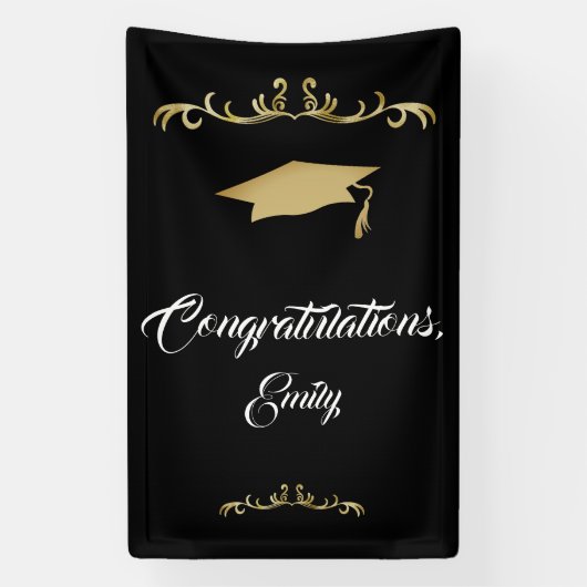 Elegant Gold Ornament Gefeliciteerd Afstuderen Spandoek (Verticaal)