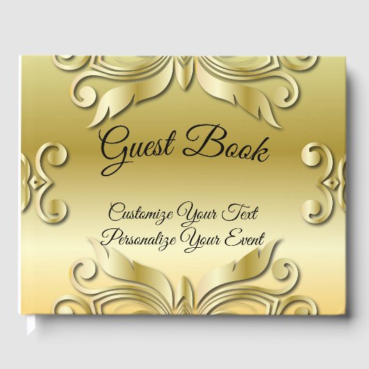 Elegant Gold Ornamental Design Black Lettering Gastenboek (Voorkant)
