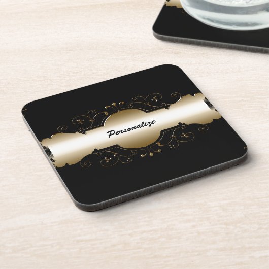  Elegant Gold Ornamental Persoonlijk Bier Onderzetter (Linkerzijde)