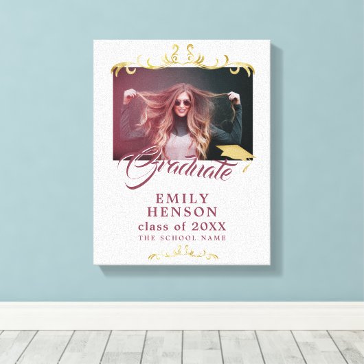 Elegant Gold Ornamenten Afstudeerder Foto Afstuder Canvas Afdruk (Insitu (Houten vloer))