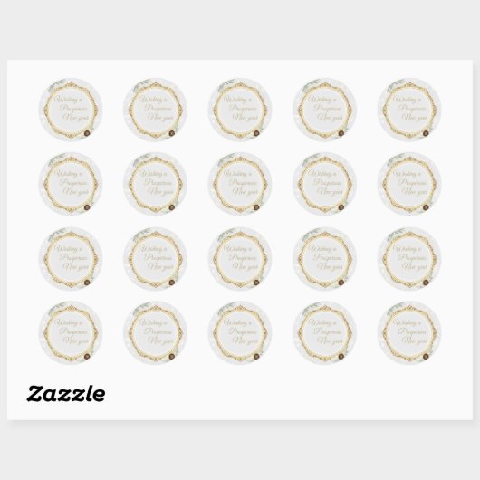 Elegant Gold Ornate Frame Round Sticker with Eucal (Feuille)