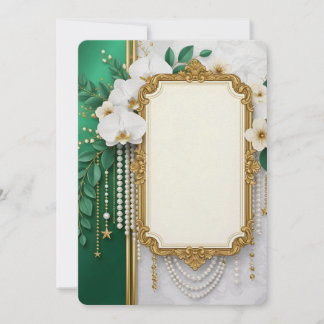 Elegant Gold Ornate Frame with White Orchids & Pea Feestdagenkaart