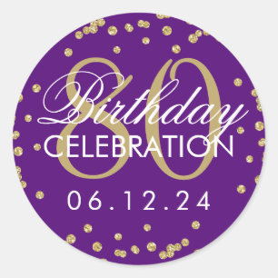 Elegant Gold Paars 80th Birthday Glitter Confetti Ronde Sticker